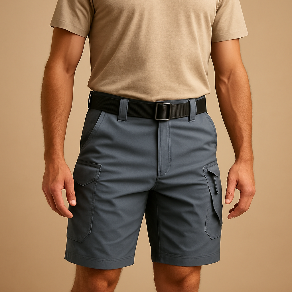 Men wearing Aiden comfortable cargo shorts with multiple spacious pockets, breathable cotton-blend design perfect for outdoor and casual wear.