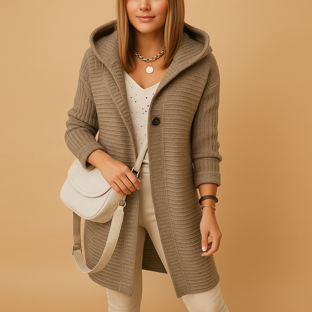 Comfortable women’s open cardigan with a lightly oversized fit and soft, airy feel, perfect for layering over dresses and casual outfits.