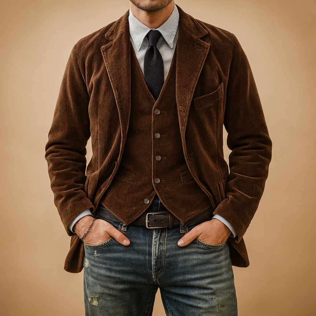 Men’s corduroy jacket with retro design and soft fabric, perfect for casual and formal outfits in autumn and winter.