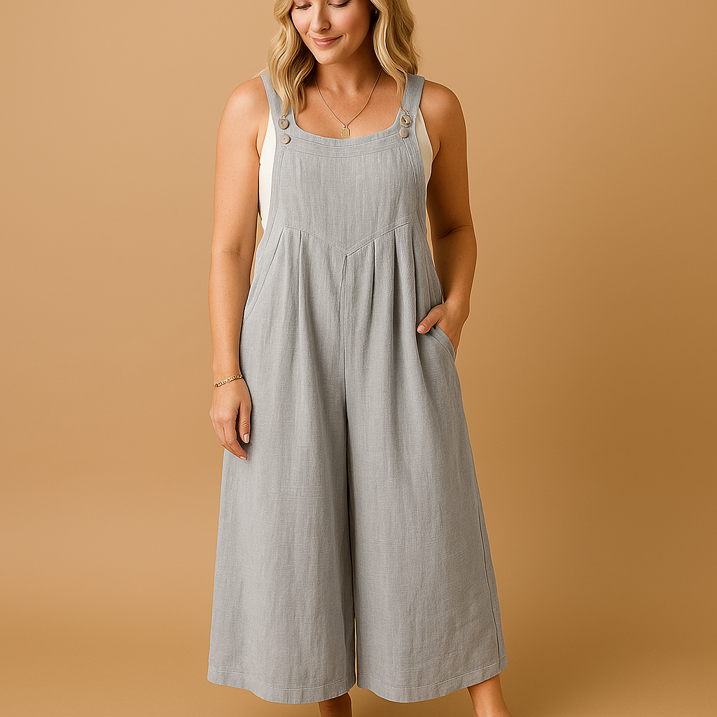 Lightweight women’s cotton overall jumpsuit with adjustable straps and loose fit, perfect for summer outings, casual days, and relaxed moments at home.