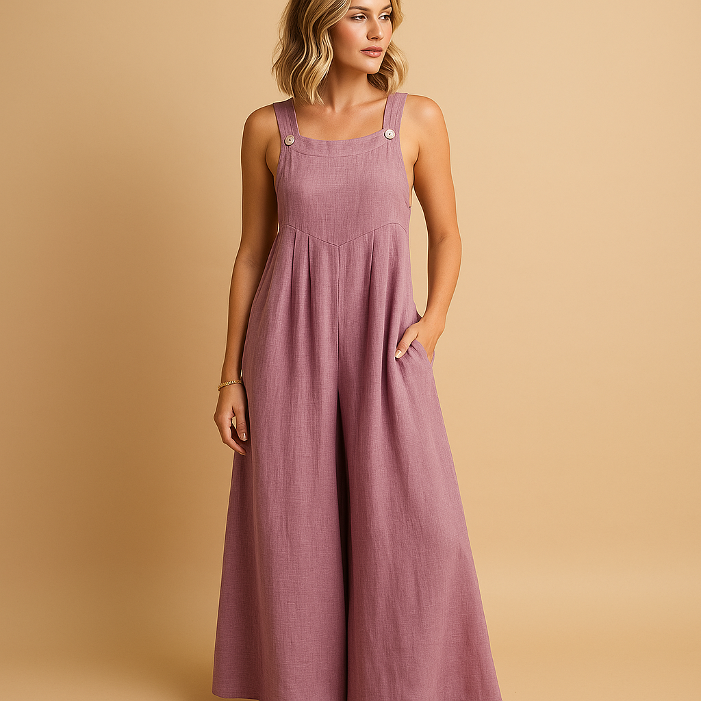 Lightweight women’s cotton overall jumpsuit with adjustable straps and loose fit, perfect for summer outings, casual days, and relaxed moments at home.