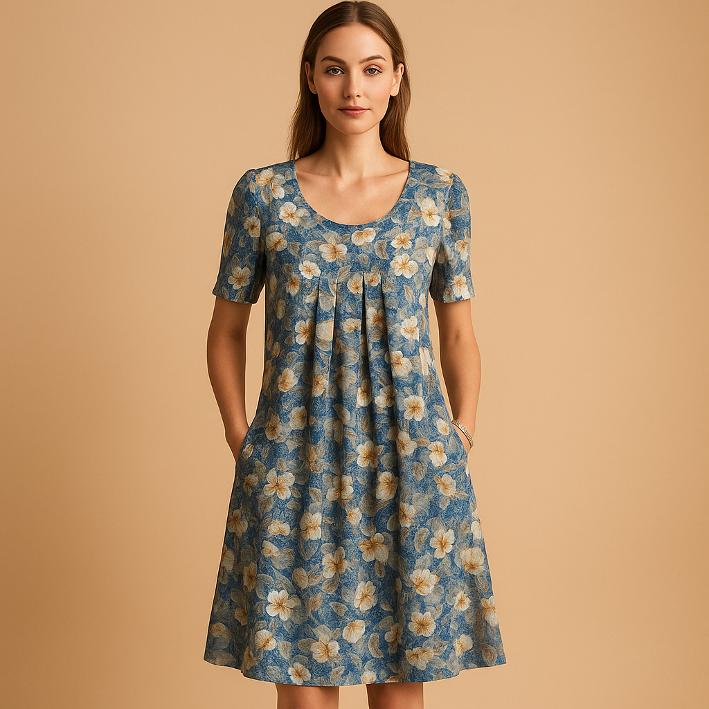 Women’s cotton printed midi dress with flattering fit and playful summer prints, perfect for holidays, city days, and casual outings.
