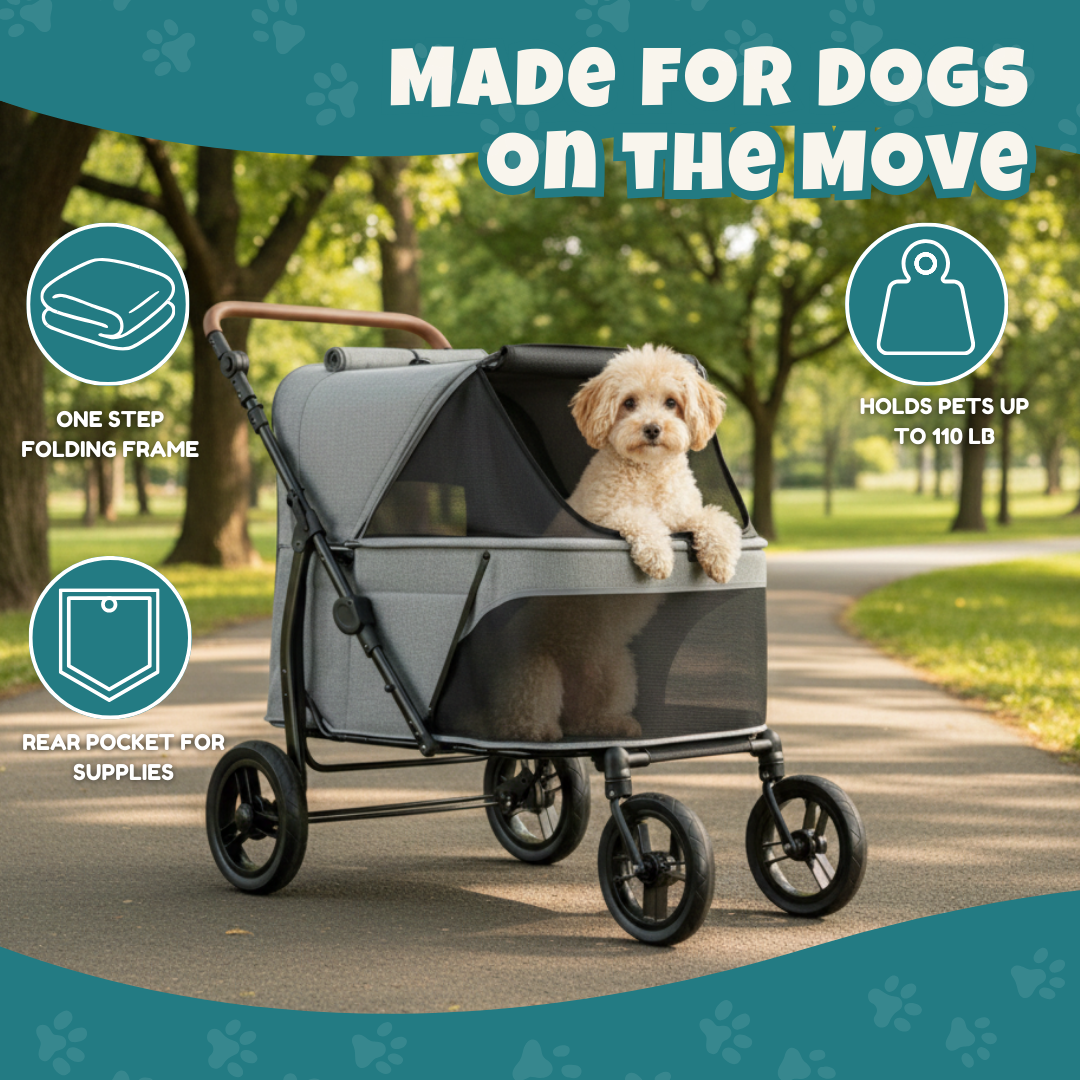 Dog Stroller for Large Pets Up to 110 lb with Mesh Canopy All-Terrain