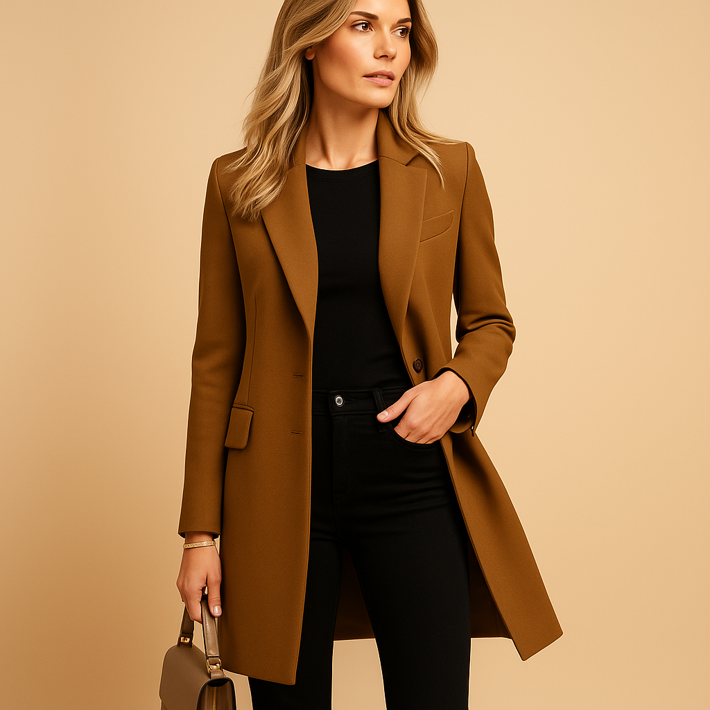Women’s double-breasted trench coat with a tailored fit and classic details, perfect for formal occasions, work, or stylish daily wear.