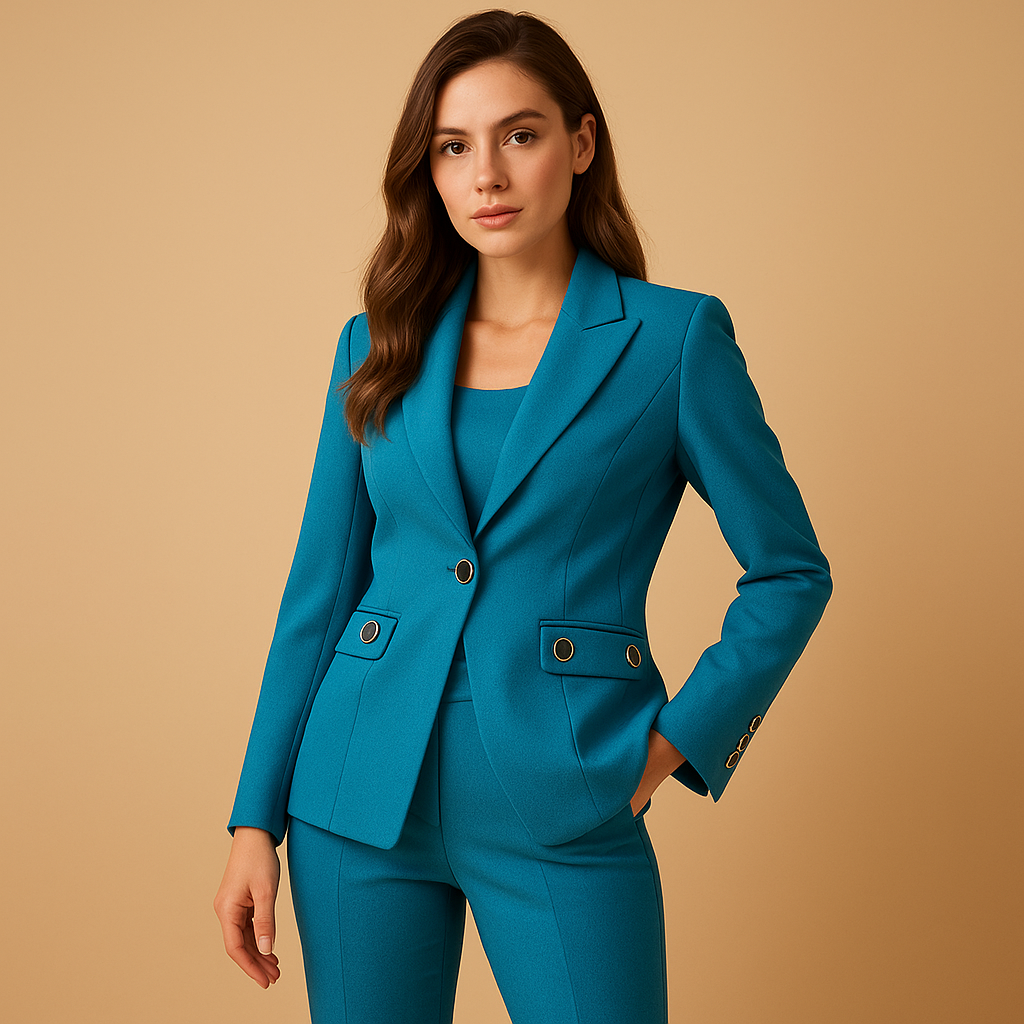 Women’s elegant blazer and pant set with tailored fit, perfect for business meetings, formal occasions, and versatile styling.