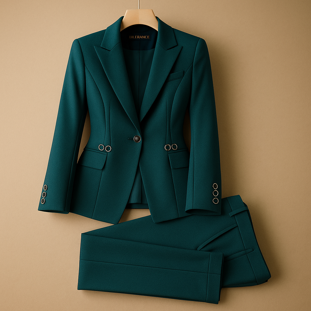 Women’s elegant blazer and pant set with tailored fit, perfect for business meetings, formal occasions, and versatile styling.