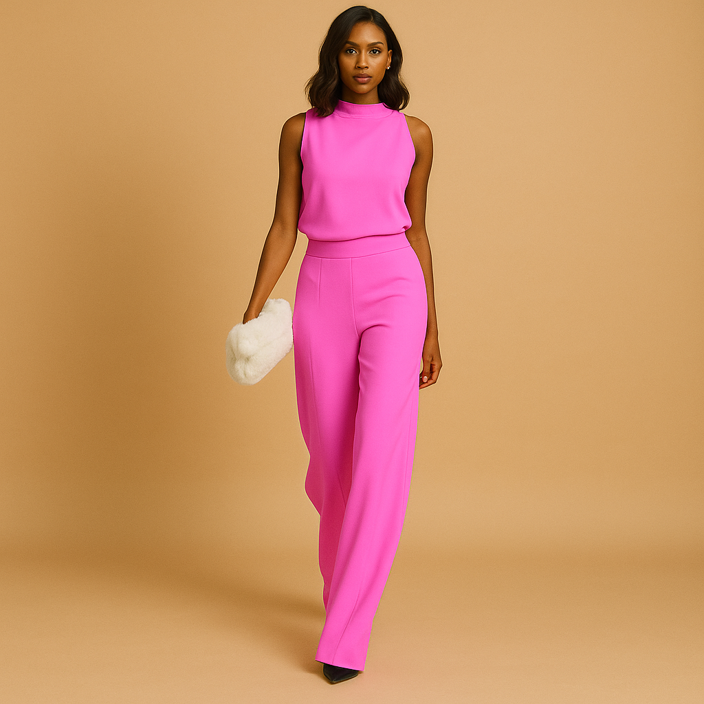 Women’s halter jumpsuit with wide legs, high waist, and bow detail – perfect for parties, dinners, and stylish seasonal outings.