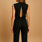 Women’s halter jumpsuit with wide legs, high waist, and bow detail – perfect for parties, dinners, and stylish seasonal outings.