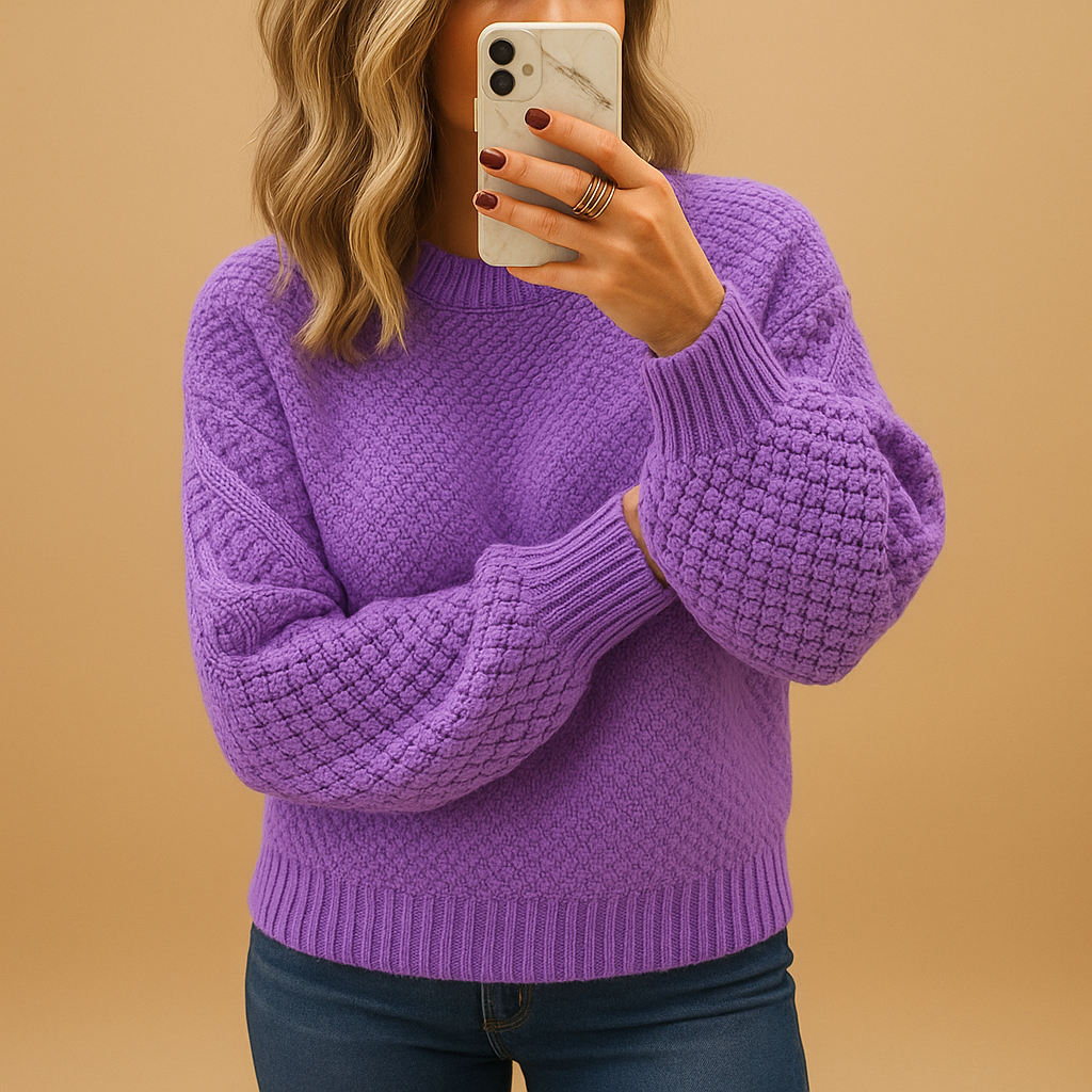 Elegant knitted sweater for women in warm tones, designed with a timeless fit. Perfect for autumn and winter casual or formal looks.