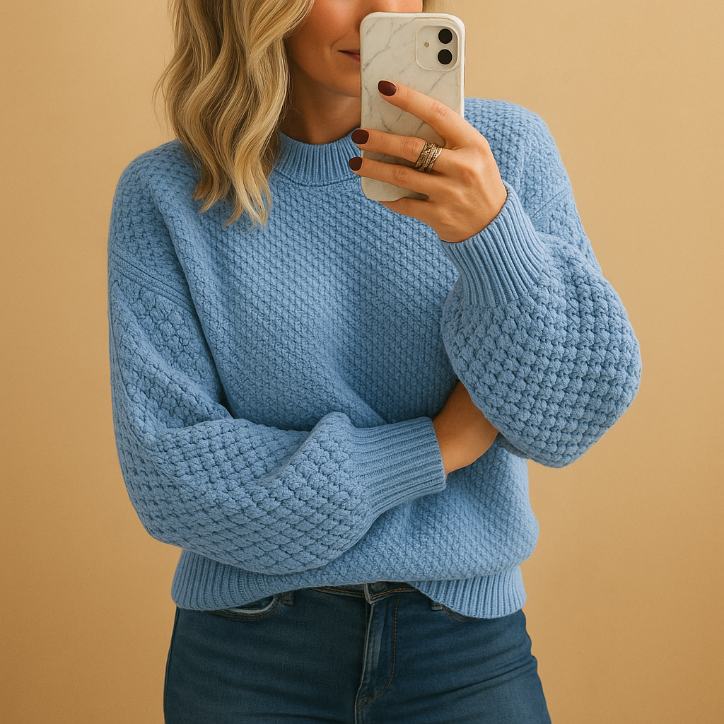 Elegant knitted sweater for women in warm tones, designed with a timeless fit. Perfect for autumn and winter casual or formal looks.
