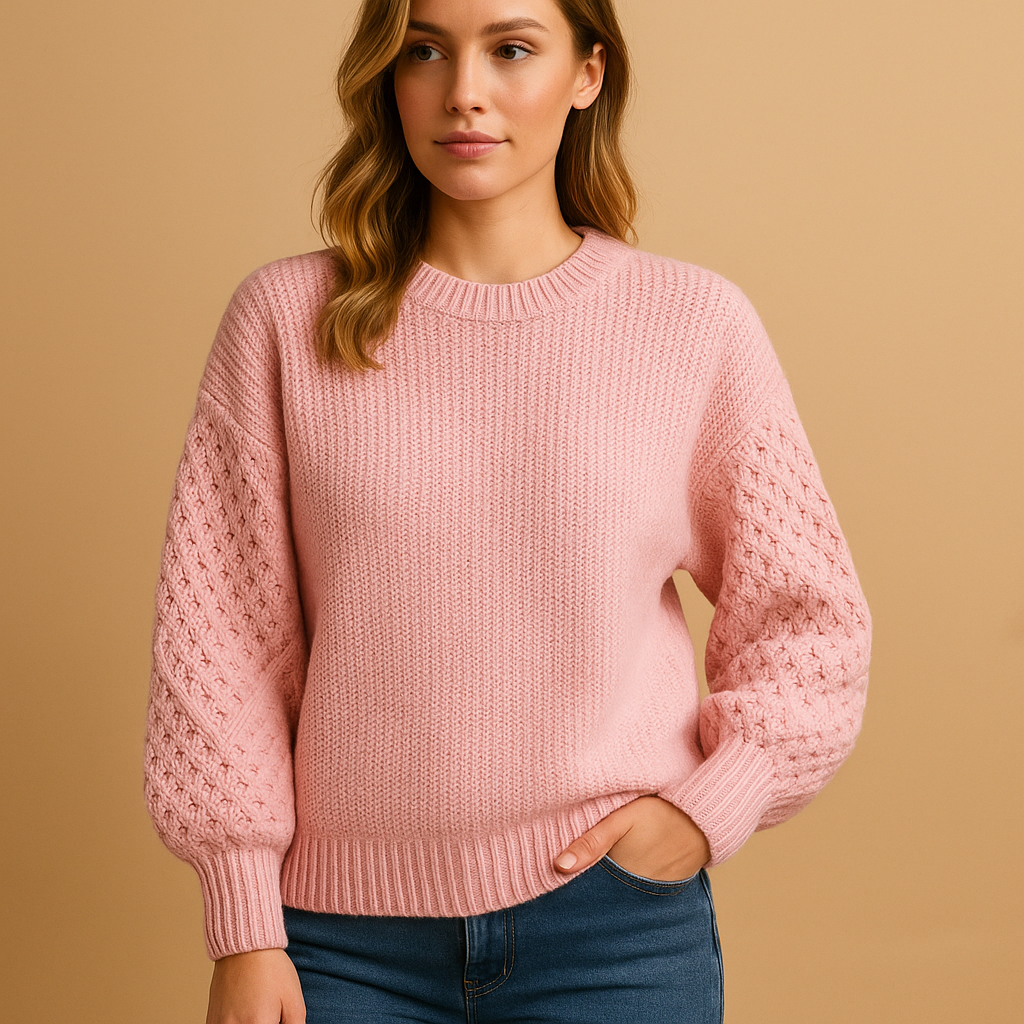 Women’s elegant knitted sweater with round neckline, long sleeves, and breathable fabric. Ideal for casual wear, office, or evening occasions.