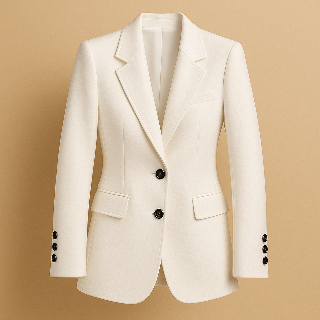 Long blazer coat for women with a timeless silhouette and modern details, suitable for formal events or everyday outfits.