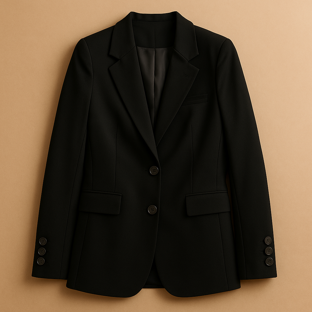 Long blazer coat for women with a timeless silhouette and modern details, suitable for formal events or everyday outfits.