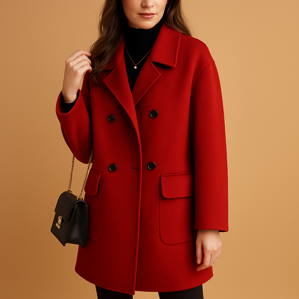 Elegant long women’s coat with soft premium fabric, relaxed feminine fit and minimalist timeless design.