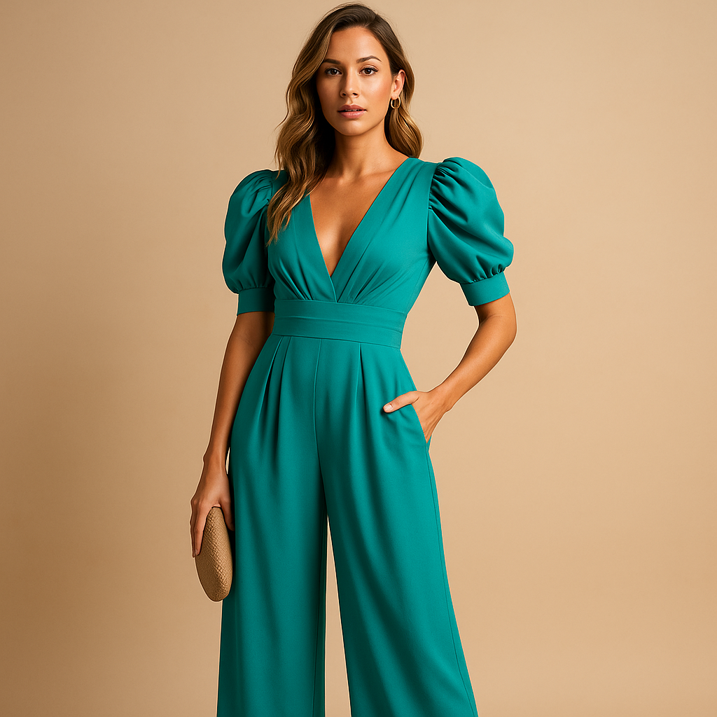 Women’s elegant long jumpsuit with tailored silhouette, perfect for formal dinners, galas, and chic evening occasions.