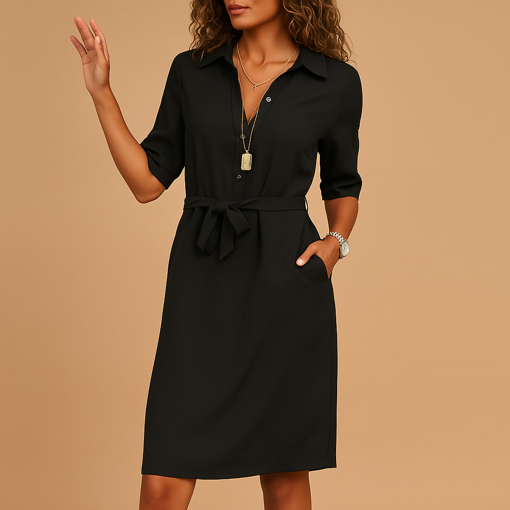 Women’s elegant modern dress with flattering fit and timeless silhouette, perfect for work, casual wear, or a night out.
