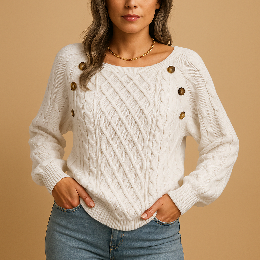 Elegant women’s ribbed knitted sweater with relaxed stretchy fit and soft warm fabric, ideal for autumn and winter layering.