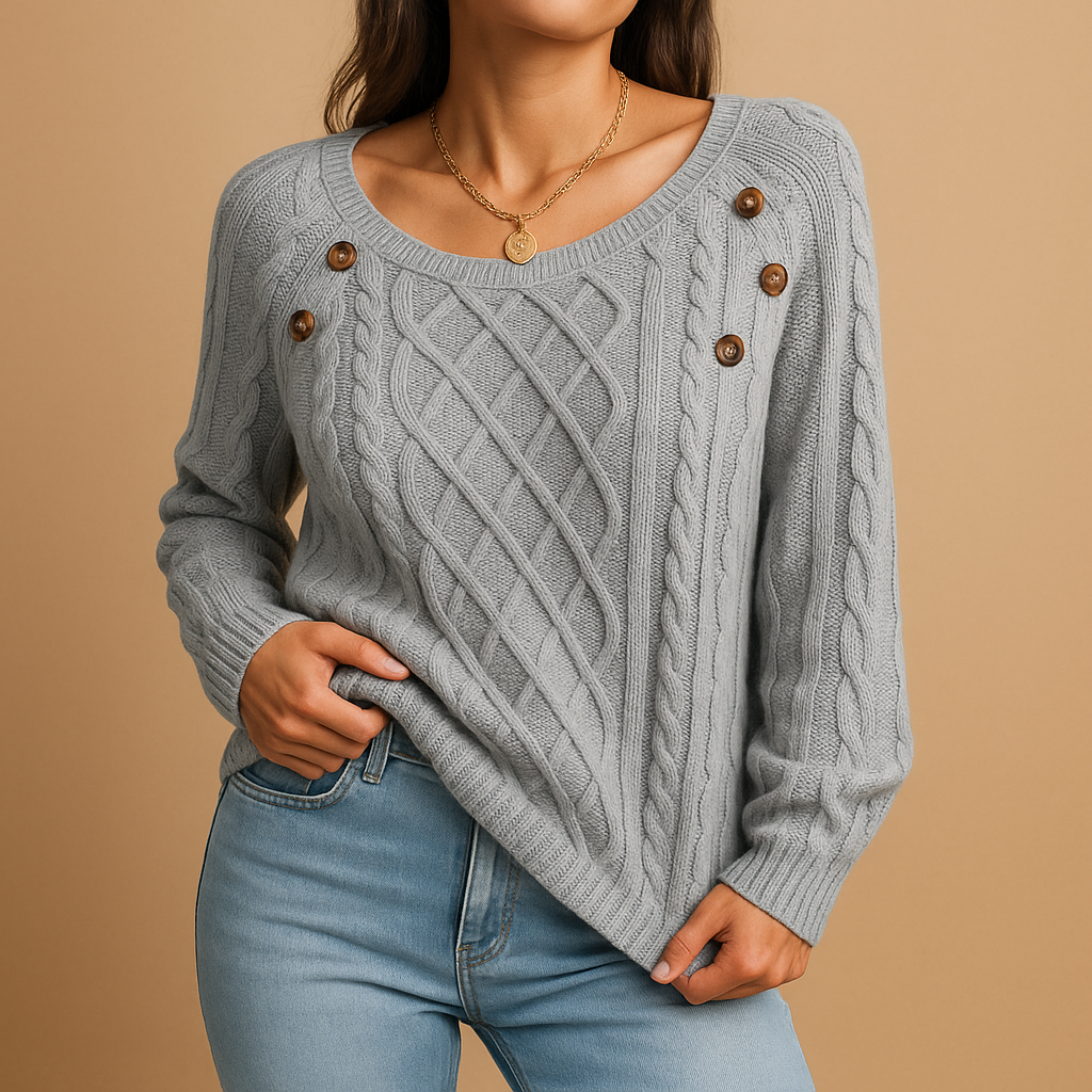 Elegant women’s ribbed knitted sweater with relaxed stretchy fit and soft warm fabric, ideal for autumn and winter layering.