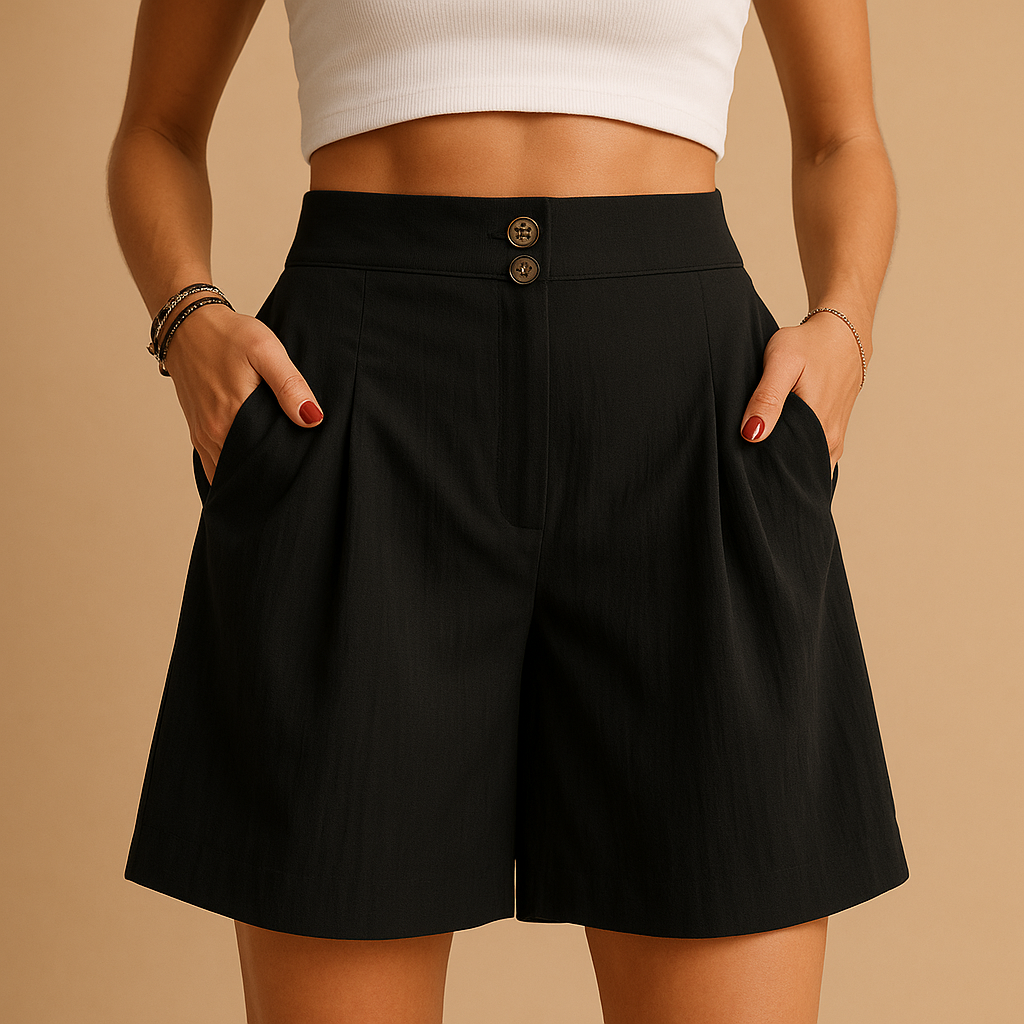 Women’s elegant shorts with flattering fit and double button detail, perfect for summer outfits, brunch, and casual everyday looks.