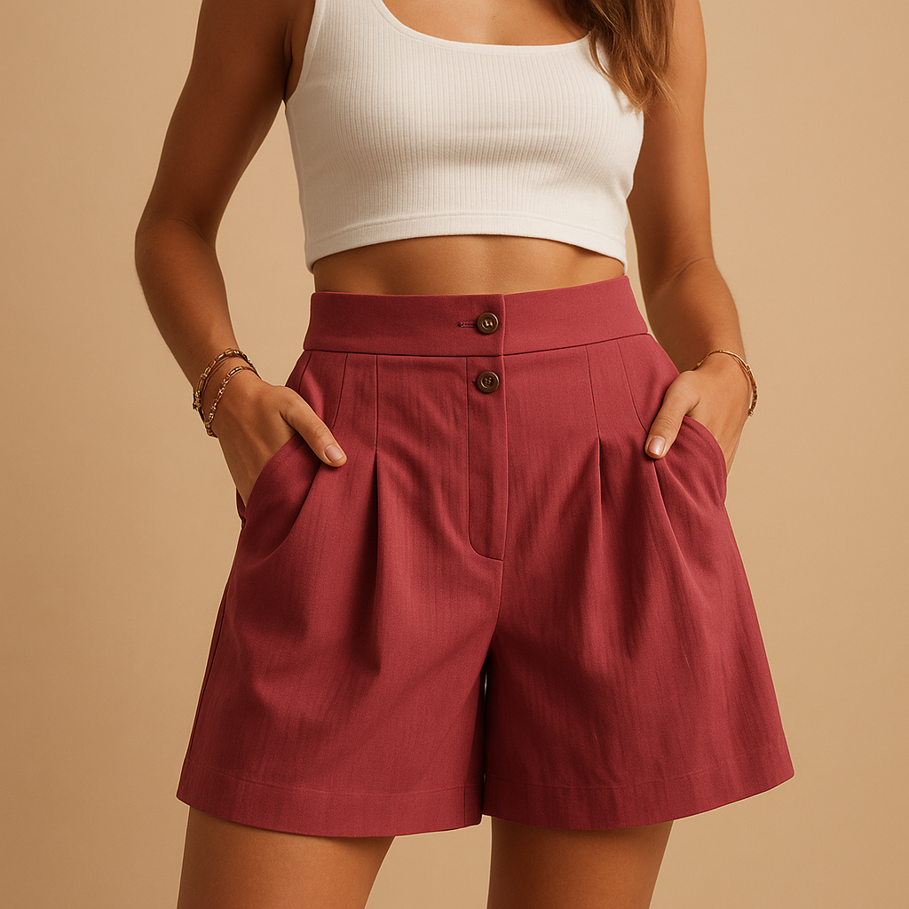 Women’s elegant shorts with flattering fit and double button detail, perfect for summer outfits, brunch, and casual everyday looks.