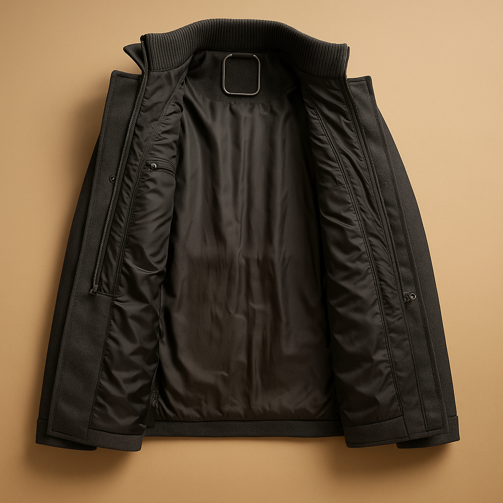 Men’s slim fit winter coat with tailored design and two-piece construction, perfect for formal and casual winter occasions.