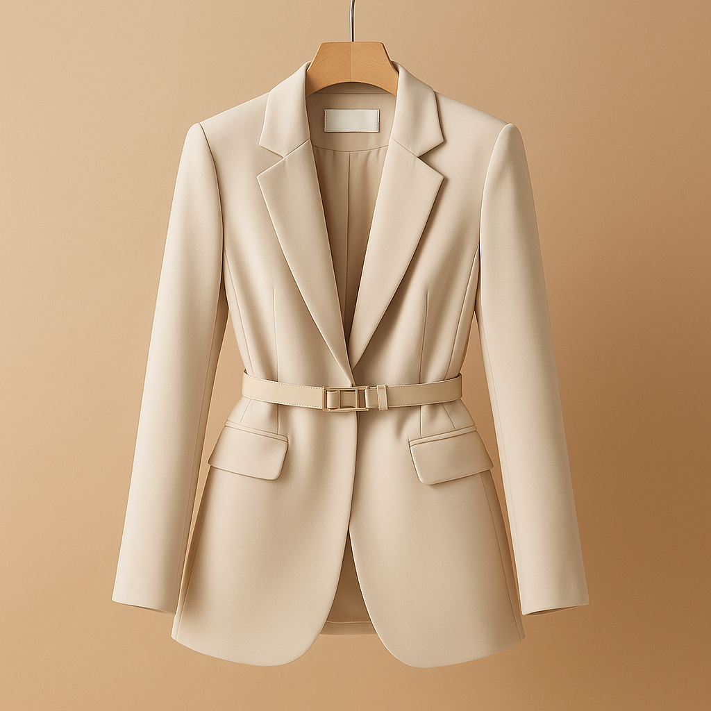 Elegant tailored blazer for women with a refined silhouette and minimalist design, available in classic colors.