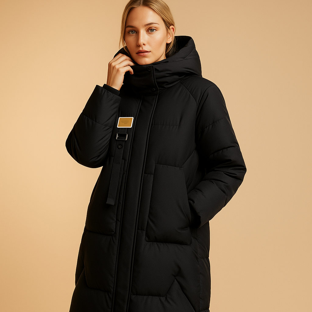Elegant winter coat for women with tailored fit, warm lining and practical pockets, ideal for everyday use and festive outings.