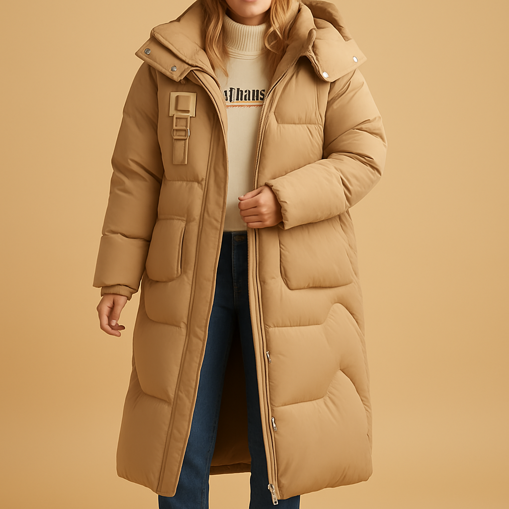 Elegant winter coat for women with tailored fit, warm lining and practical pockets, ideal for everyday use and festive outings.