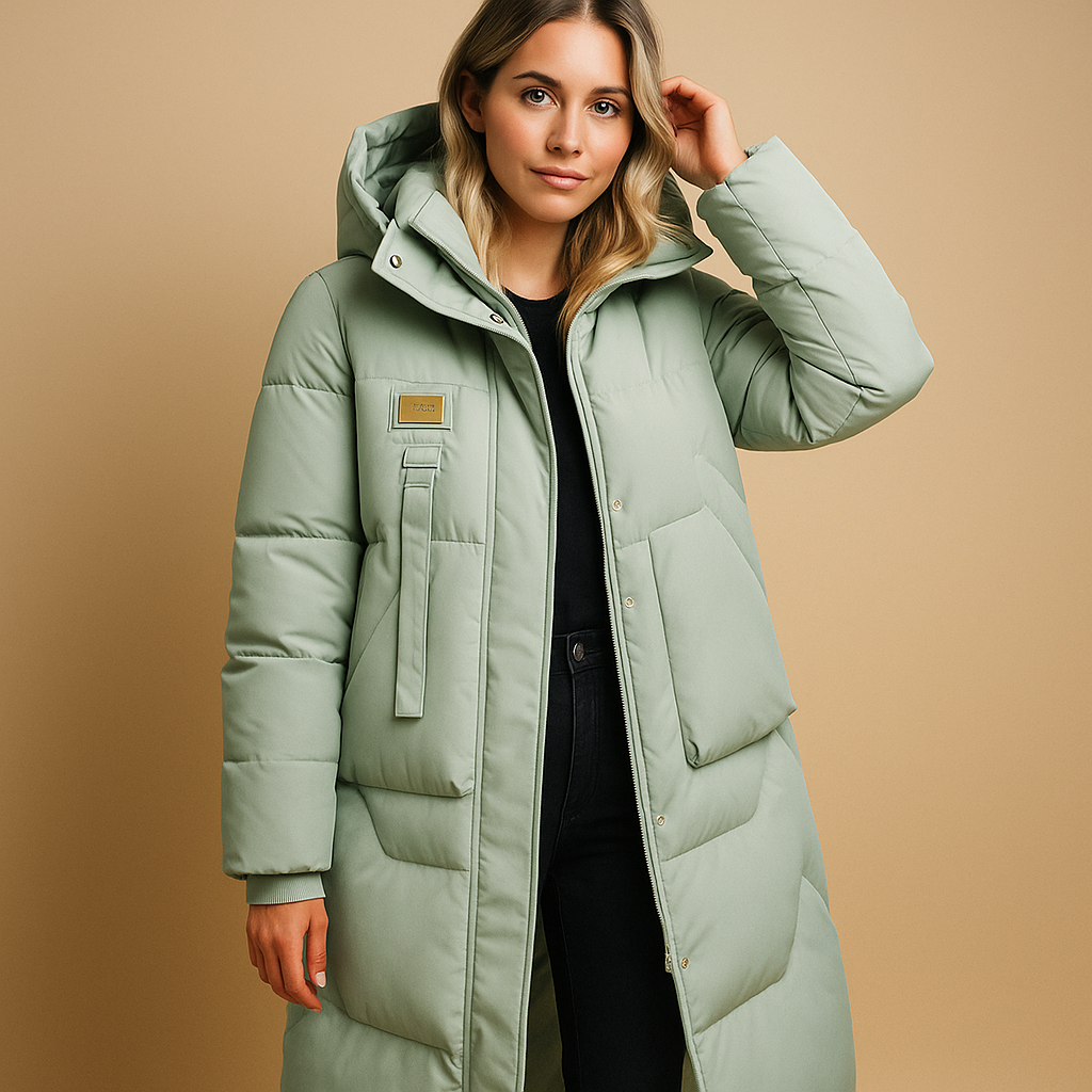 Elegant winter coat for women with tailored fit, warm lining and practical pockets, ideal for everyday use and festive outings.