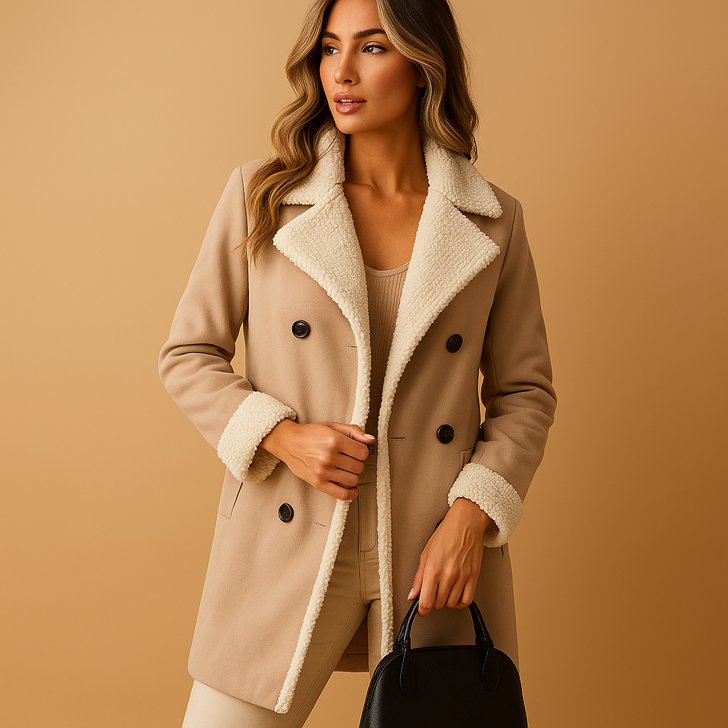 Women’s elegant wool-blend winter coat with classic lapel collar and timeless tailored design for warm and stylish winter outfits.