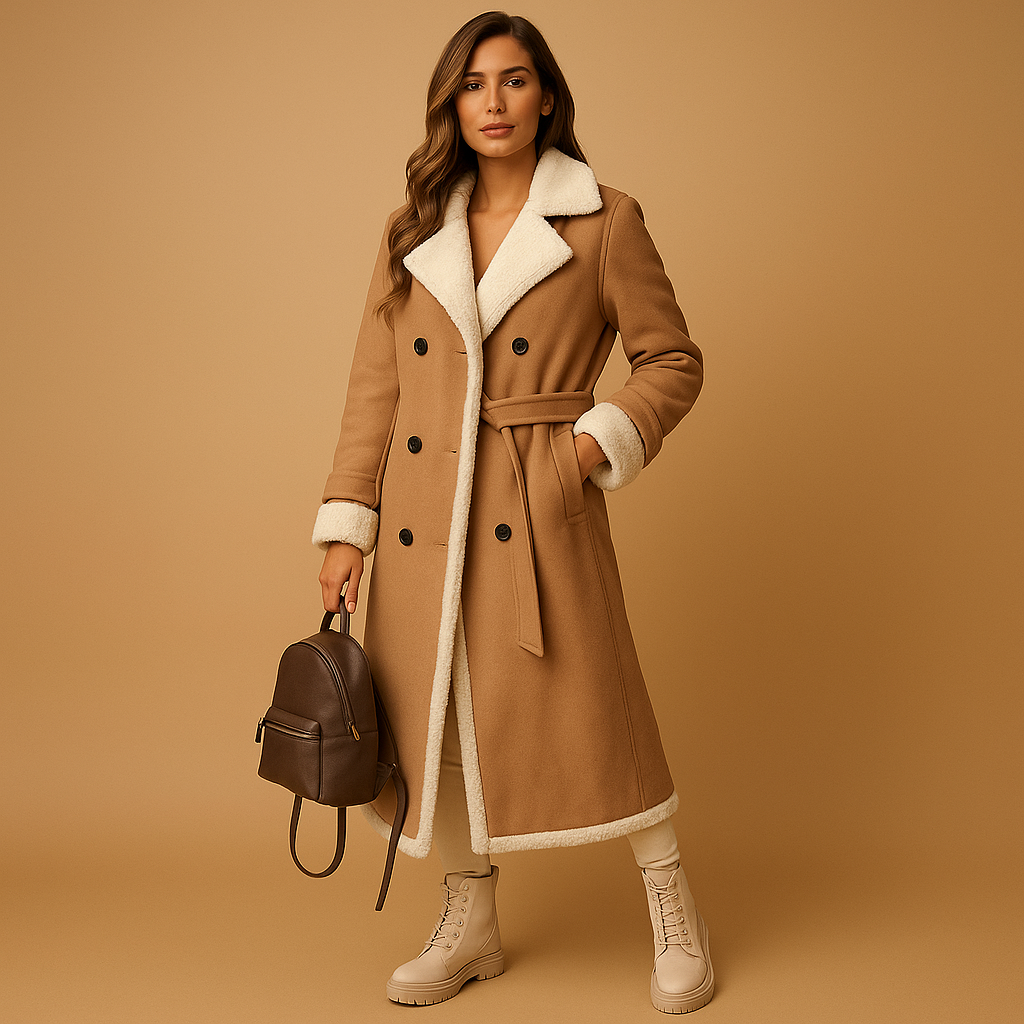 Women’s elegant wool-blend winter coat with classic lapel collar and timeless tailored design for warm and stylish winter outfits.