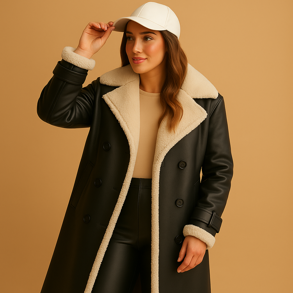 Women’s elegant wool-blend winter coat with classic lapel collar and timeless tailored design for warm and stylish winter outfits.