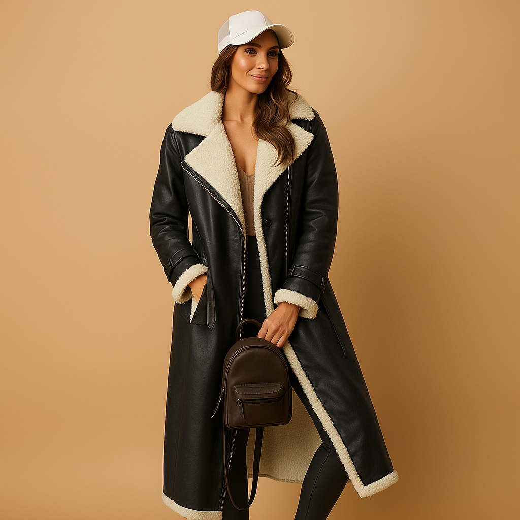 Women’s elegant wool-blend winter coat with classic lapel collar and timeless tailored design for warm and stylish winter outfits.