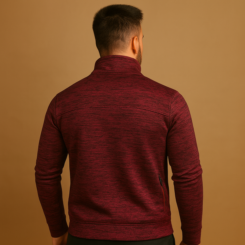 Men’s elegant zip cardigan with hidden zip pockets and handcrafted details, soft, wrinkle-free, and perfect for smart casual wear.