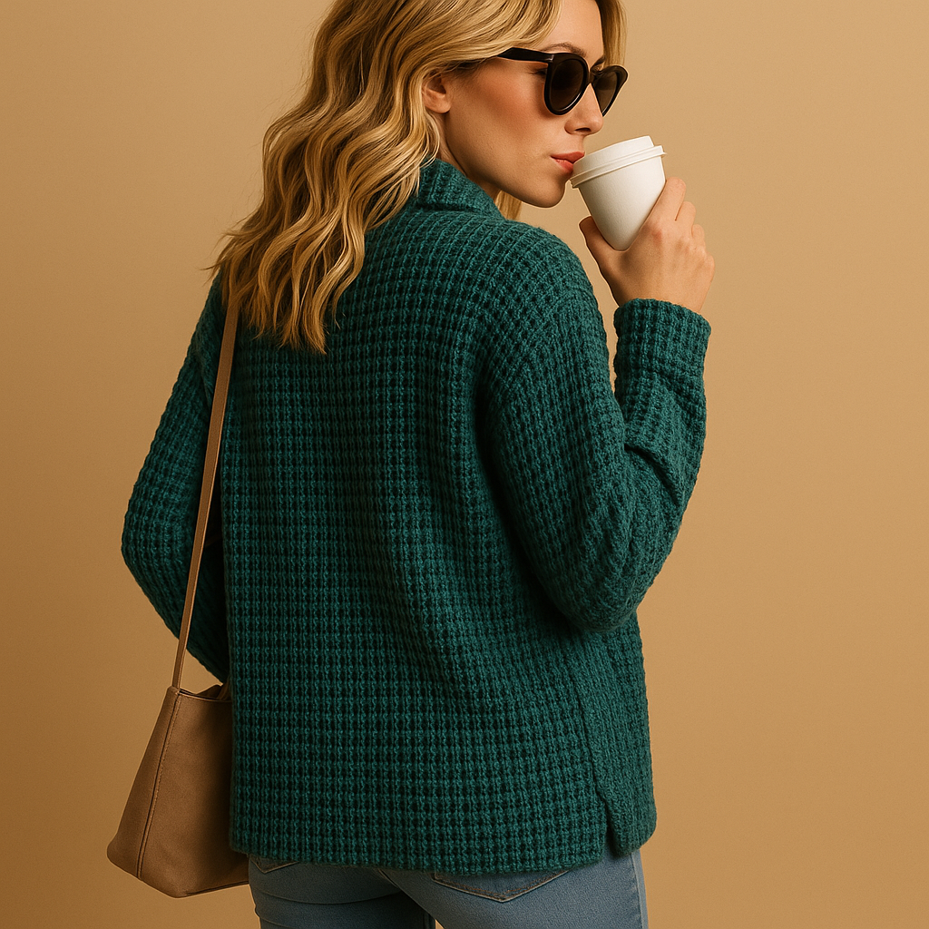 Fitted knitted sweater for women with tailored cut, soft breathable texture, and feminine silhouette. Perfect for versatile everyday outfits.