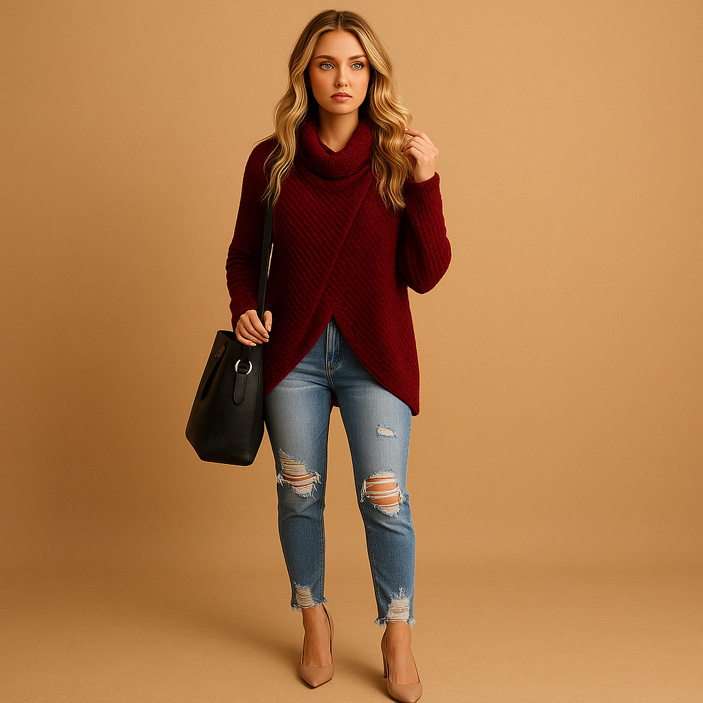 Fitted knitted sweater for women with tailored cut, soft breathable texture, and feminine silhouette. Perfect for versatile everyday outfits.