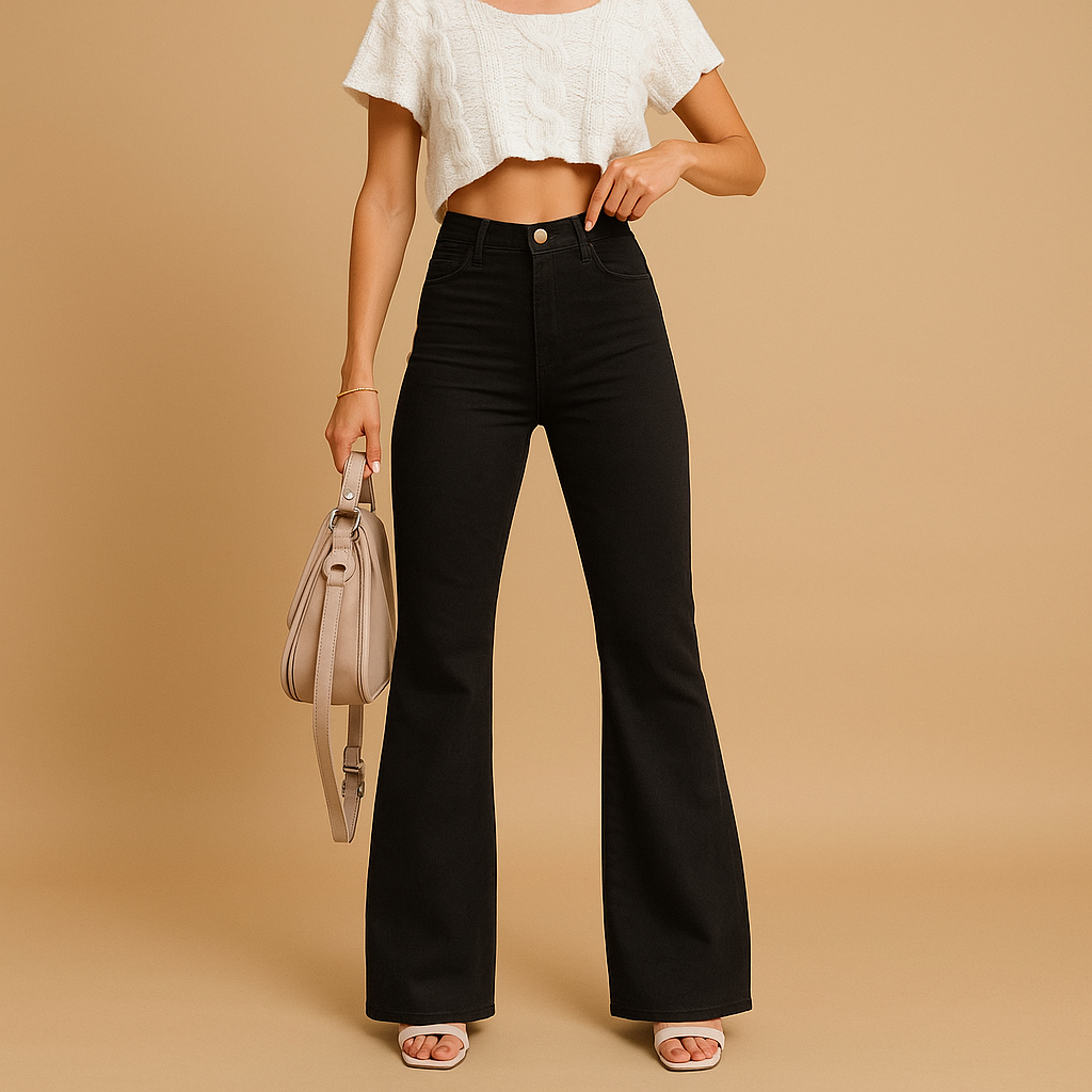 Women’s flared corduroy pants with high waist and eco-friendly stretch fabric, perfect for casual wear and chic outfits.