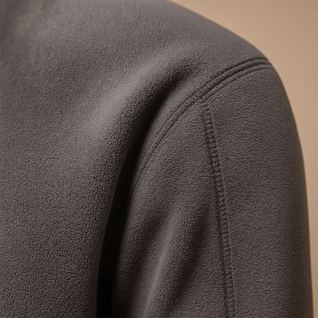 Men’s fleece half zip pullover in dark gray, beige, and brown, warm, soft, and perfect for casual or outdoor wear in autumn and winter.