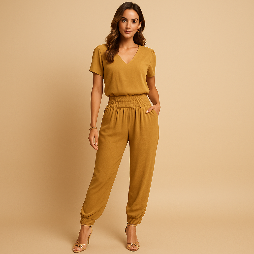Floral two-piece set for women with matching top and pants, perfect for daily wear, informal gatherings, and summer outings.