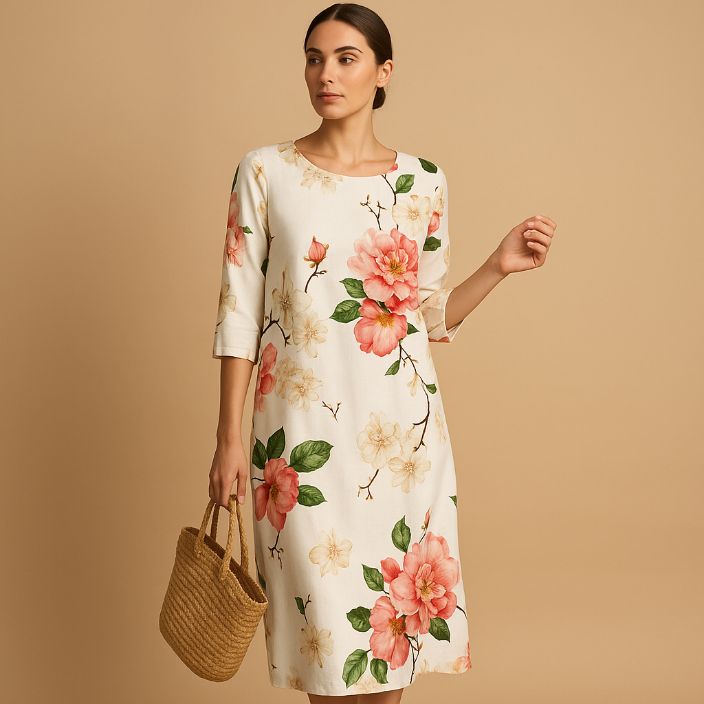 Women’s flowy midi dress with lightweight fabric and elegant silhouette, perfect for all seasons and both casual or formal occasions.