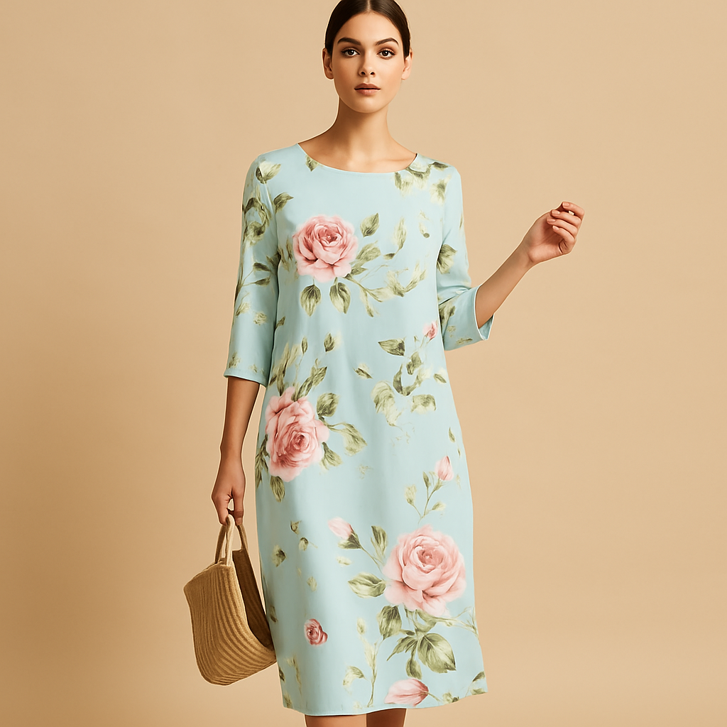 Women’s flowy midi dress with lightweight fabric and elegant silhouette, perfect for all seasons and both casual or formal occasions.