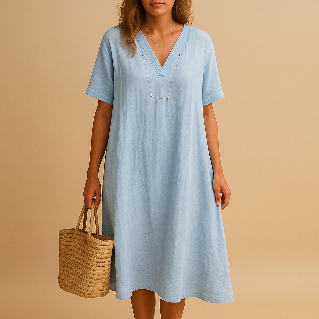 Flowy summer dress for women with breathable fabric and loose fit, perfect for casual wear, city walks, and summer occasions.