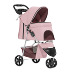 Foldable Pet Stroller with Weather Cover, Cup Holders, Storage Basket