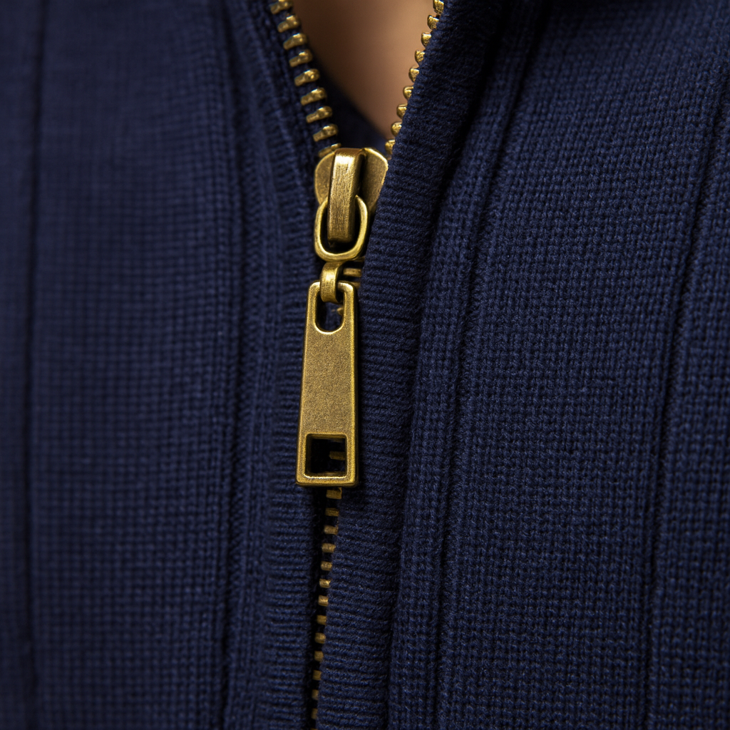 Men’s half zip slim fit sweater with high collar and soft knit fabric, warm, modern, and perfect for autumn and winter wear.