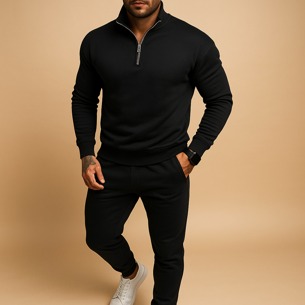 Men’s half-zip tracksuit with sweatshirt and joggers, perfect for casual wear, light sports, and everyday comfort.