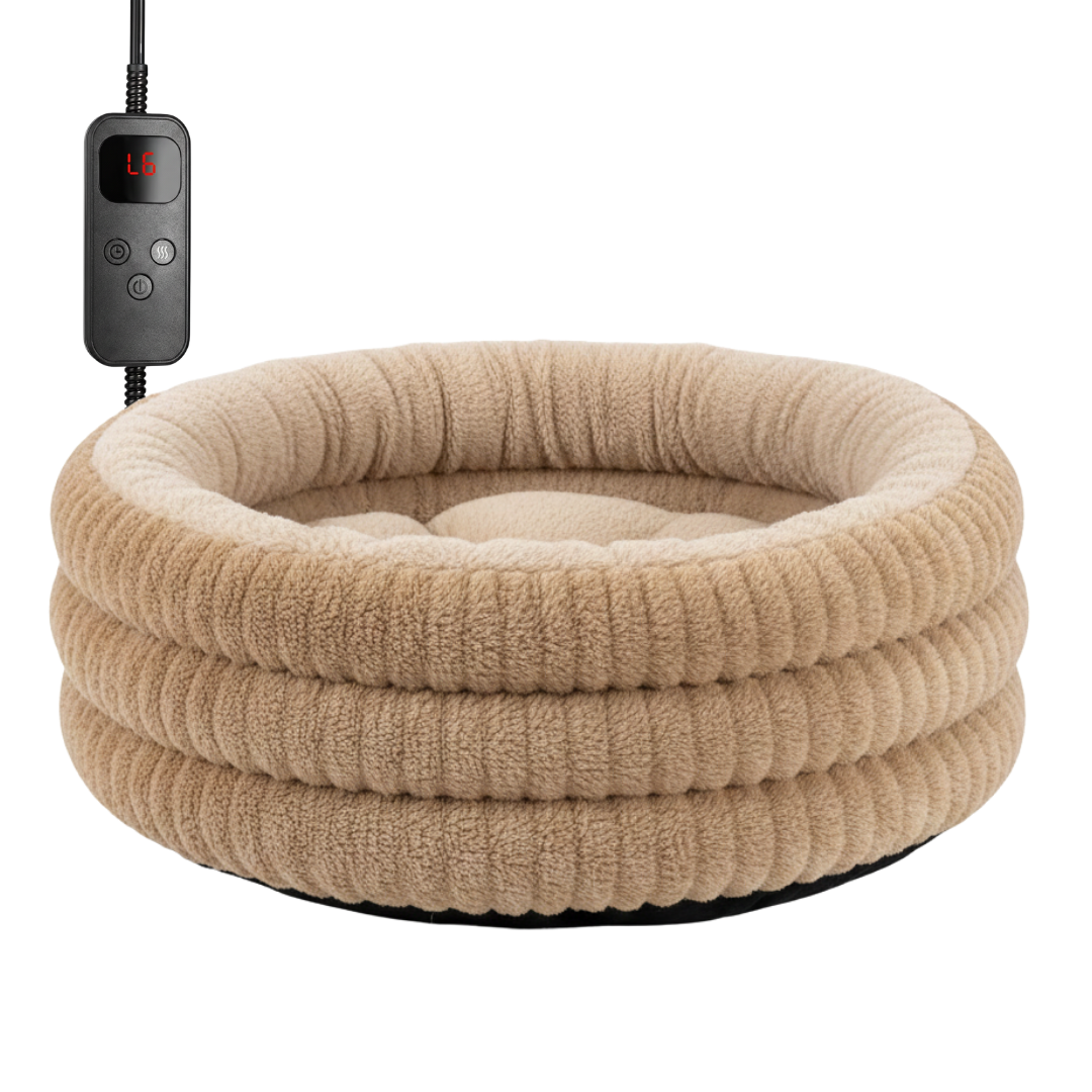 Heated Pet Donut Bed with Adjustable Warming Pad for Indoor Use