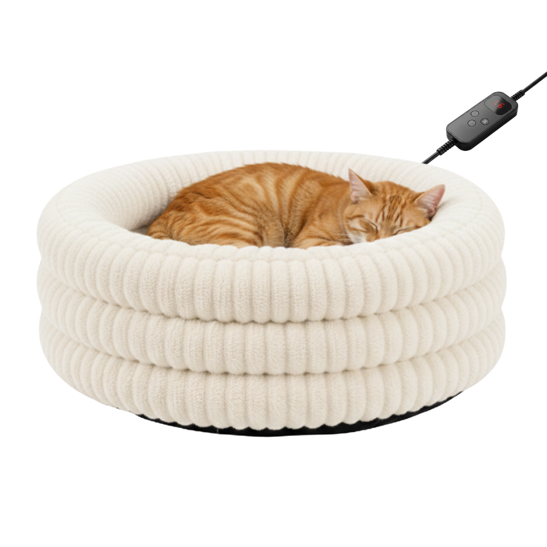 Heated Pet Donut Bed with Adjustable Warming Pad for Indoor Use