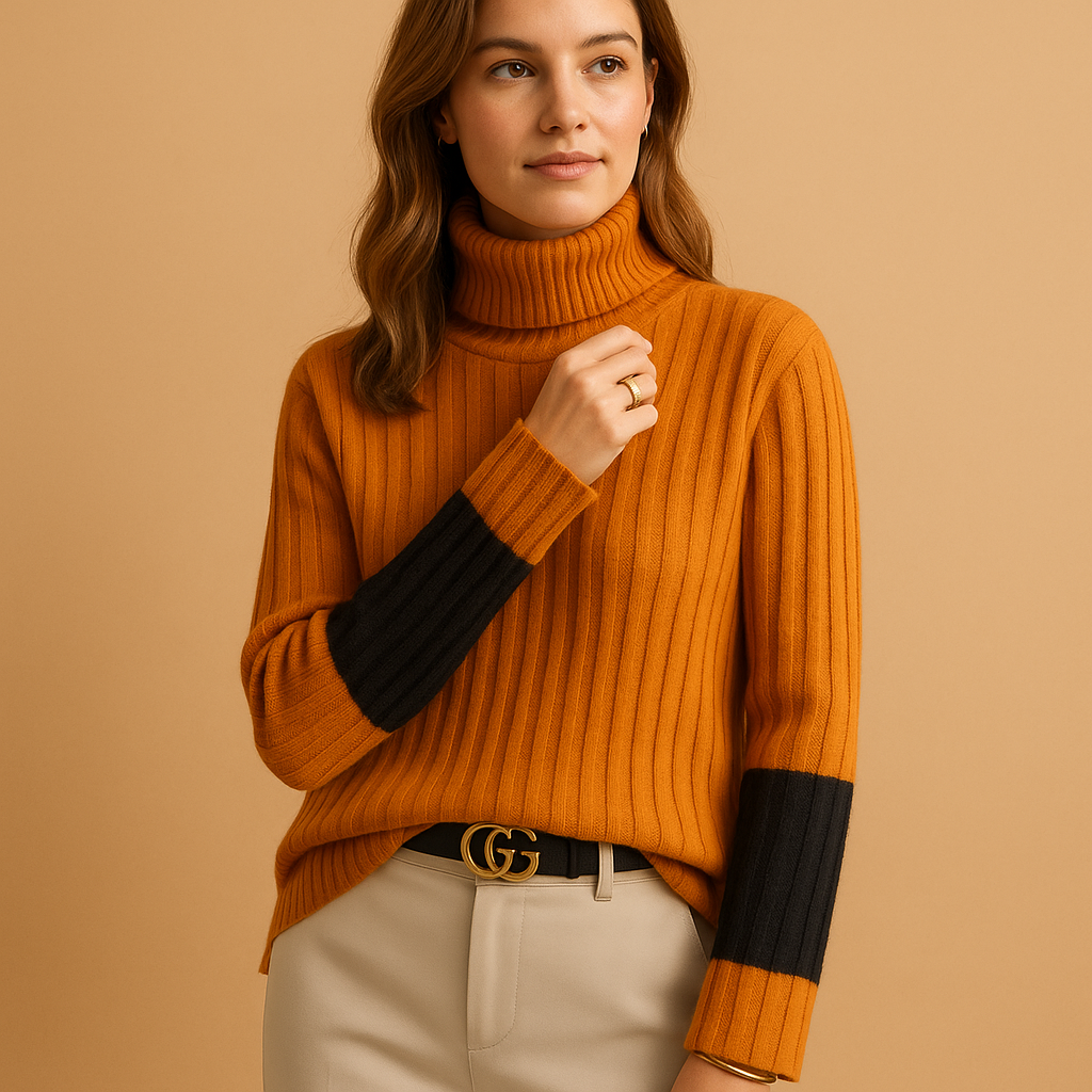 Women’s high neck knitted sweater with slim fit, soft breathable fabric, and long sleeves for stylish layered outfits from autumn to spring.