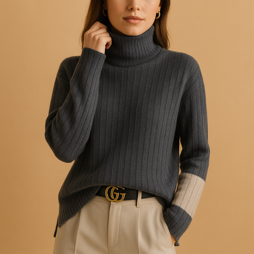 Women’s high neck knitted sweater with slim fit, soft breathable fabric, and long sleeves for stylish layered outfits from autumn to spring.