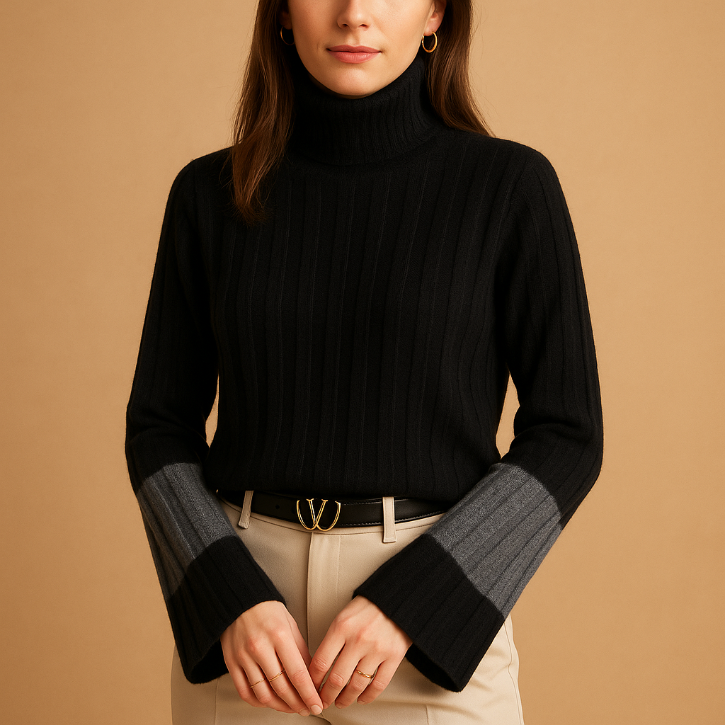 Women’s high neck knitted sweater with slim fit, soft breathable fabric, and long sleeves for stylish layered outfits from autumn to spring.